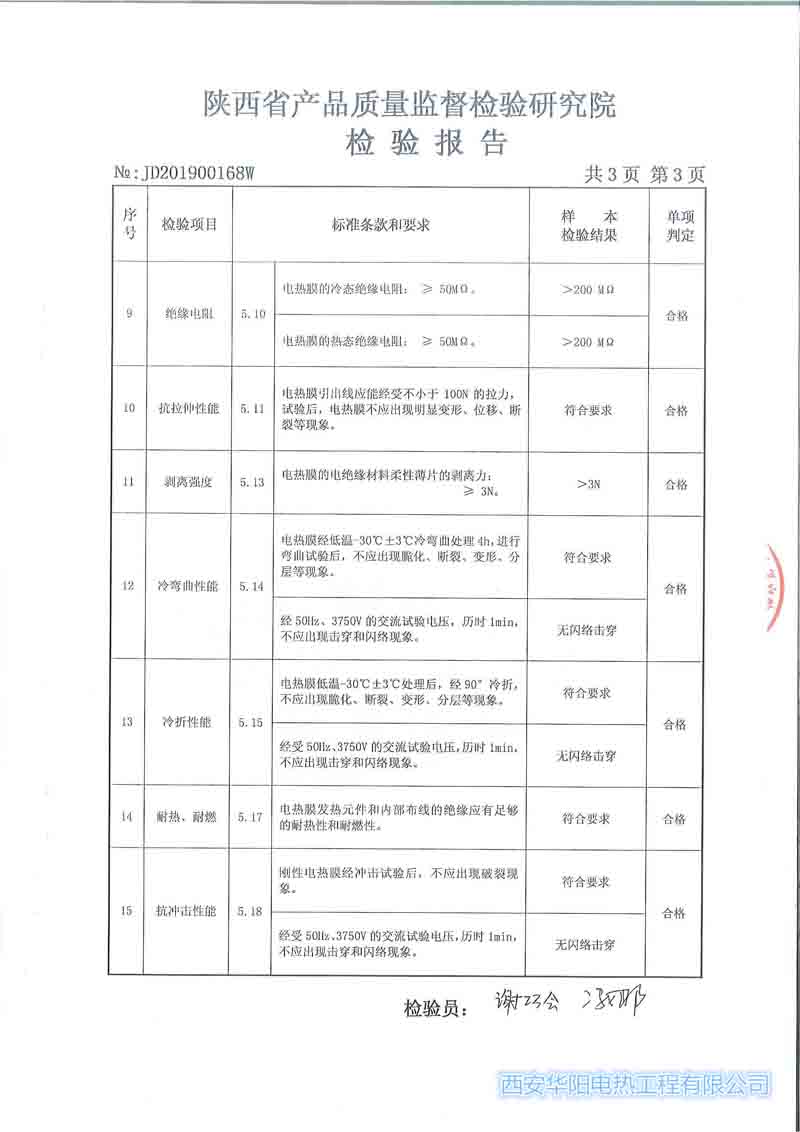 电热膜检验报告